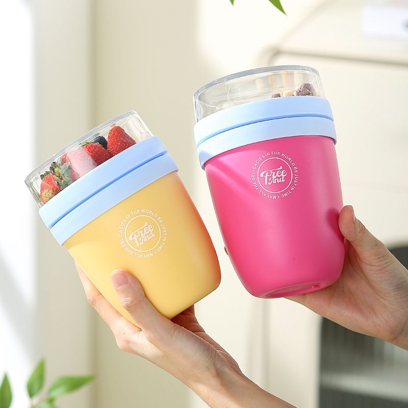 Stylish Student Portable Breakfast Cup Milk Cup Girls Travel Picnic Salad Cup with Lid
