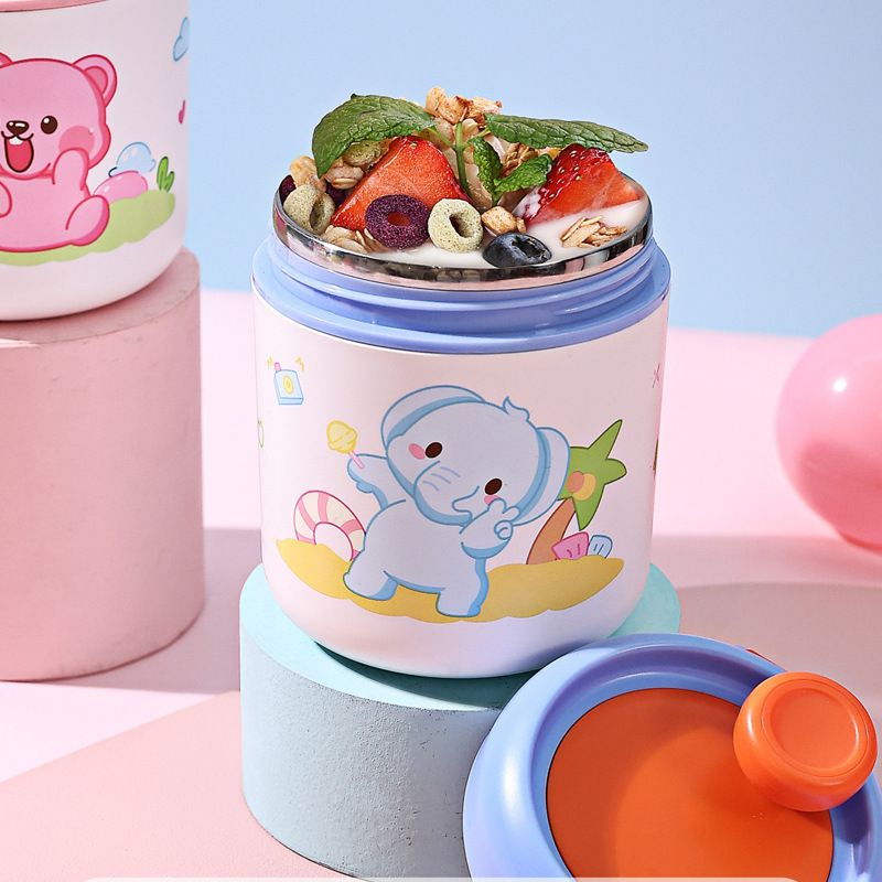 Office Worker 304 Stainless Steel Portable Porridge Jar Soup Cup Student Cartoon Milk Cup Oatmeal Cup with Lid