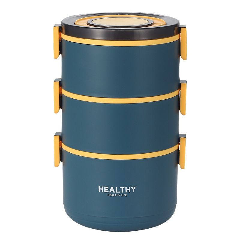 Creative 304 Stainless Steel Round Bucket Portable Multi-Layer Large Capacity Lunch Box Student Bento Food Container