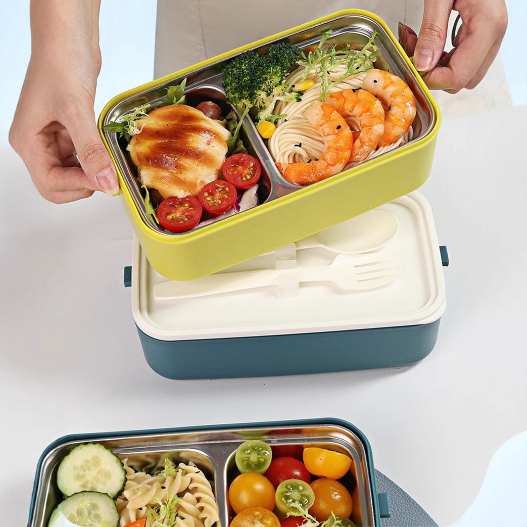 Minimalist Student Lunch Box Single/Double Layer Large Capacity Office Worker 304 Stainless Steel Lunch Bento Box with Handle Portable