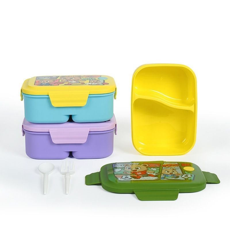 Kids Cartoon Car Compartment Lunch Box Student Lunch Bento Box Microwave Safe Heating Buckle Food Container