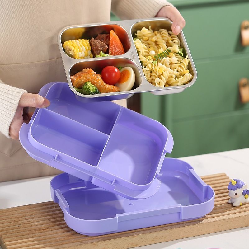 INS Lunch Box Cartoon Compartment Stainless Steel Lunch Box Student Office Worker Bento Box Portable Buckle Lunch Box
