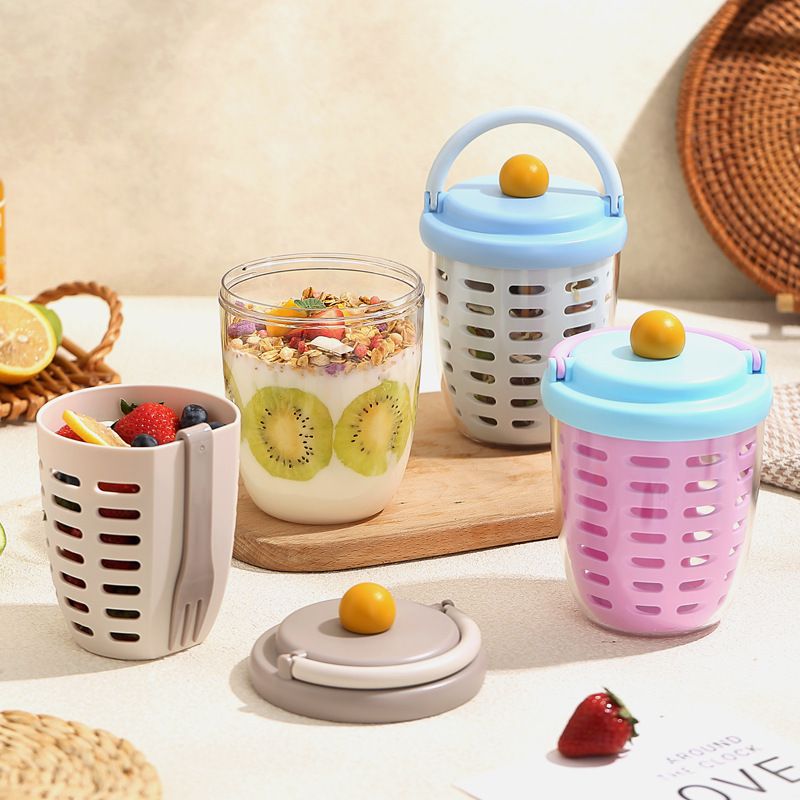 INS Salad Cup Picnic Fruit Cup Student Oatmeal Cup Office Worker Portable Yogurt Cup Double-Layer Draining