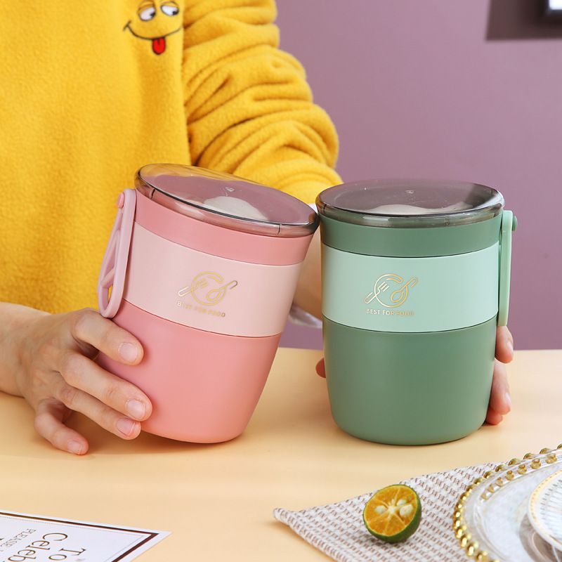 Minimalist Office Worker Portable Porridge Jar 304 Stainless Steel Soup Cup Student Cereal Cup with Lid with Spoon Gift