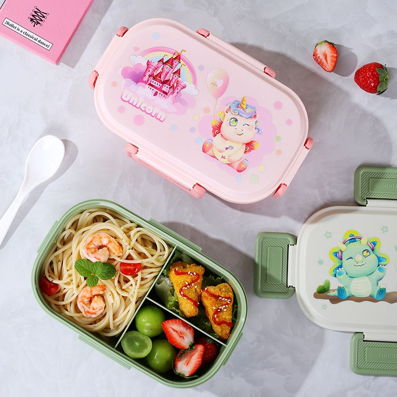 Kids Cartoon Plastic Compartment Lunch Box Student Portable Lunch Bento Box Microwave Safe Takeout Food Container