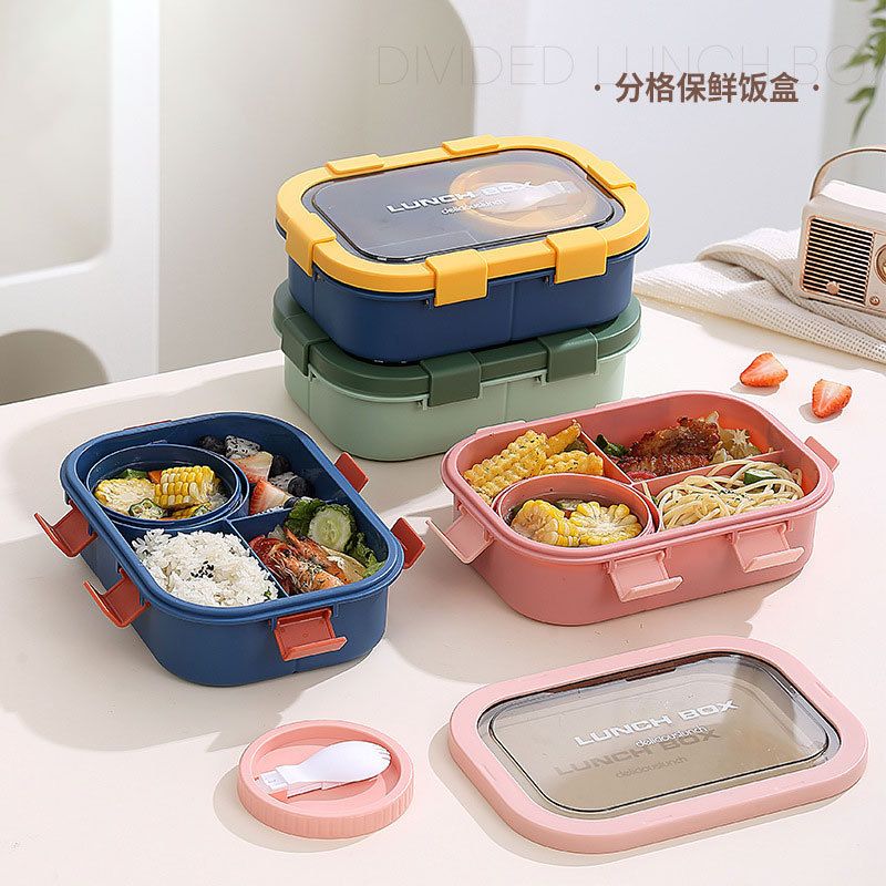 Minimalist Student Plastic Compartment Lunch Box Soup Cup Set Office Worker Portable Lunch Bento Box Buckle Takeout Food Container