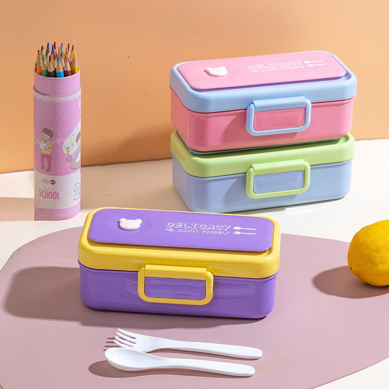Student Buckle Plastic Lunch Box Microwave Safe Kids Cartoon Lunch Bento Box Travel Small Food Container