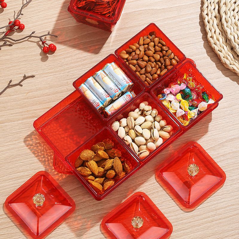 Living Room Household Compartment Candy Plate Snack Dessert Candy Box with Lid Festive Nuts Sunflower Seeds Dried Fruit