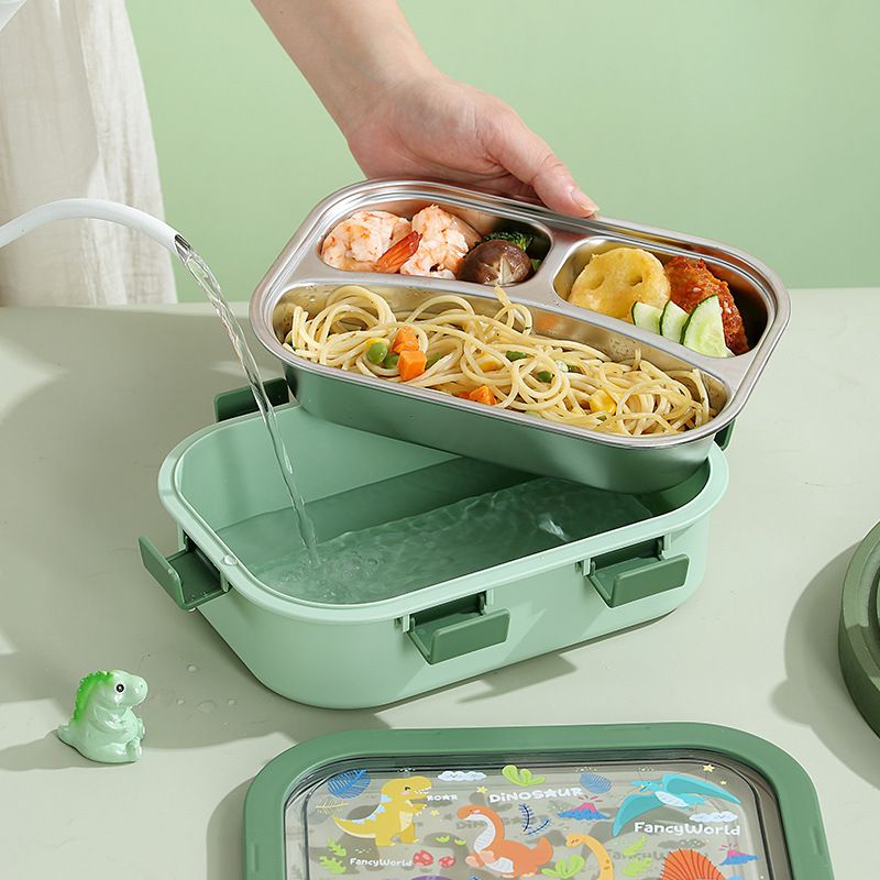 Student 304 Stainless Steel Cartoon Compartment Lunch Box Office Worker Cafeteria Takeout Bento Box Travel Food Container