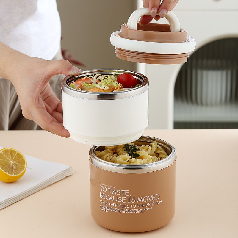 Creative Student Single/Double Layer 304 Stainless Steel Round Bucket Lunch Box Office Worker Portable Lunch Bento Box with Lid