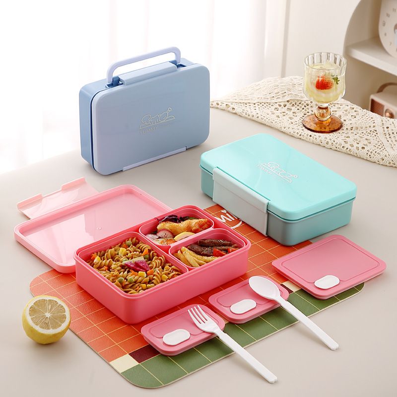 Fiambrera Bento de PP de grado alimenticio al por mayor, con tapa, recipiente portátil para preparación de comidas