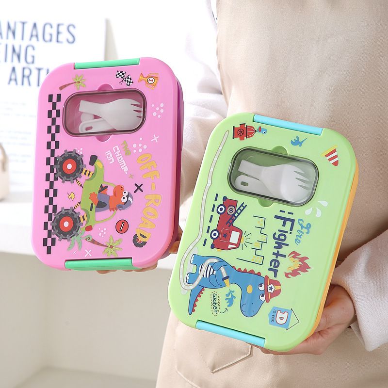 Cartoon Plastic Compartment Student Lunch Box Microwave Safe Lunch Bento Box Takeout Portable Dessert Food Container