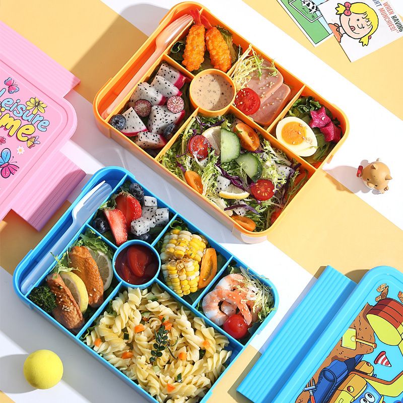 Kids Cartoon PP Compartment Lunch Box Portable Food Container Student Lunch Bento Box with Cutlery
