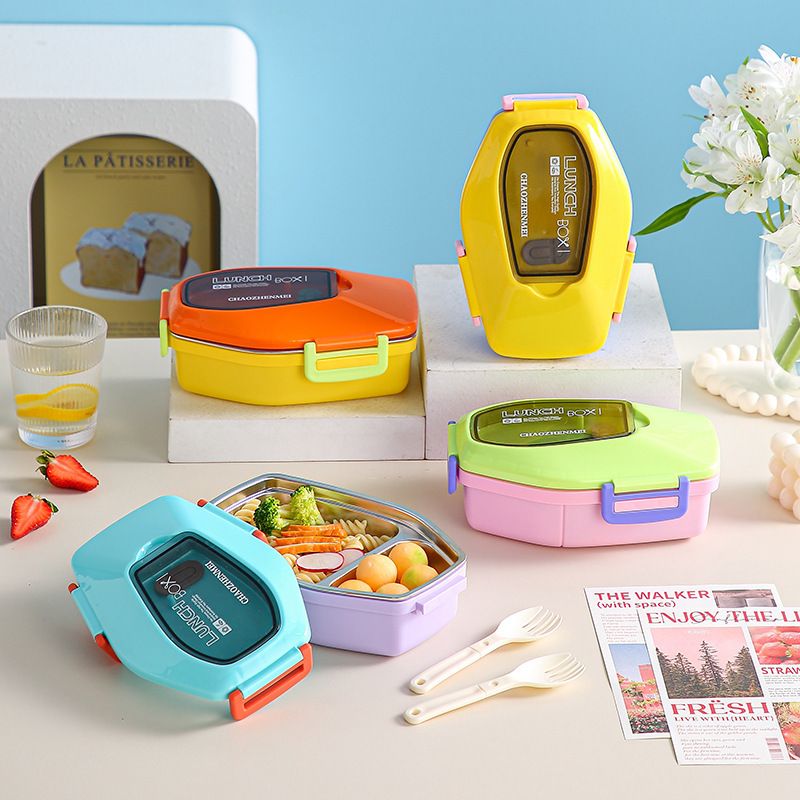 Student Creative 304 Stainless Steel Compartment Lunch Box Office Worker Lunch Bento Box Portable Food Container