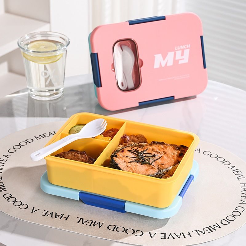 Minimalist Student Compartment Plastic Lunch Box Microwave Safe Office Worker Portable Lunch Bento Box with Cutlery