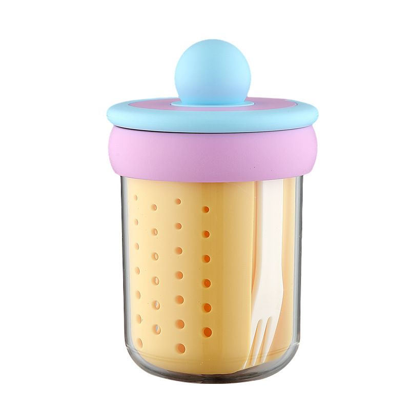 Creative Student Picnic Camping Double-Layer Fruit Cup Fork Draining Portable Oatmeal Cup Yogurt Cup