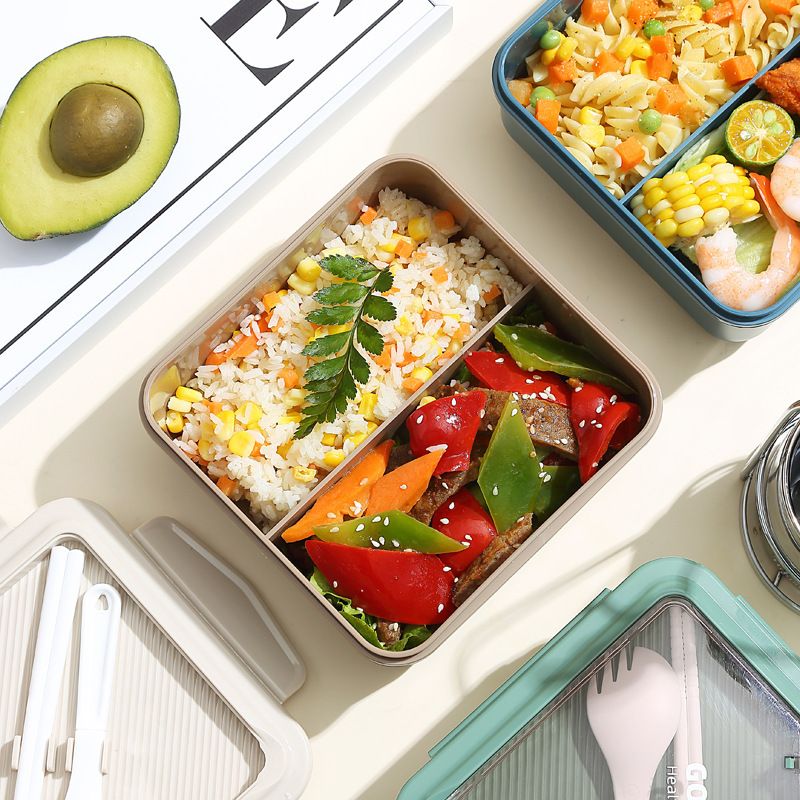 Student Korean Style Compartment Bento Lunch Box Office Worker Microwave Safe Heating Lunch Box with Spoon and Chopsticks