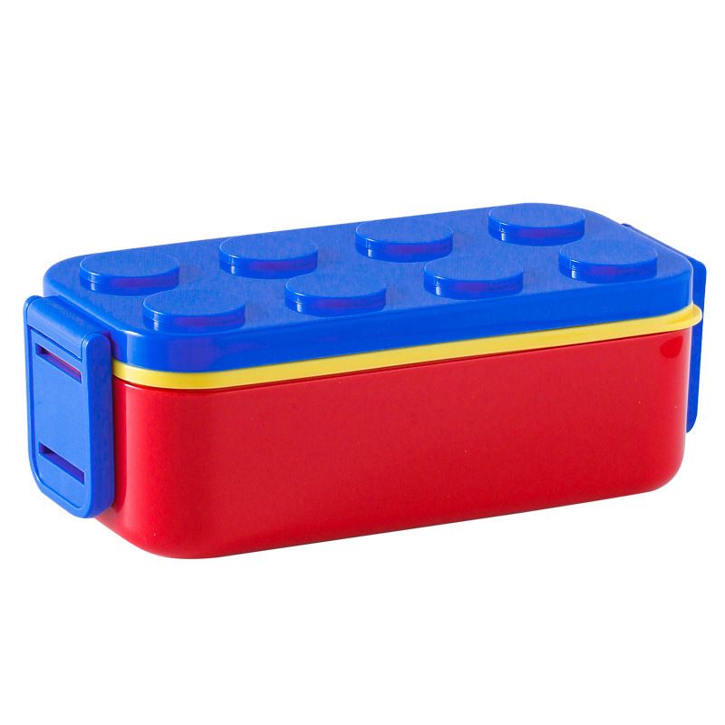 Student Creative Building Blocks Rectangular Double-Layer Plastic Lunch Box Office Worker Portable Lunch Bento Box Microwave Safe Heating