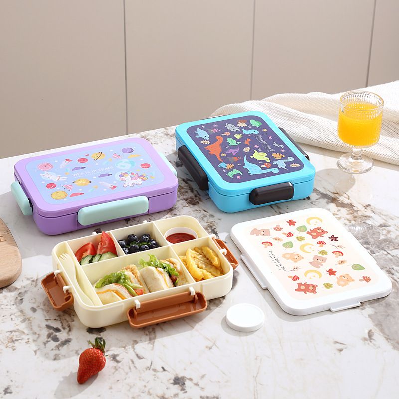 Cartoon Student Cafeteria Compartment Lunch Box Kids Lunch Box Buckle Bento Box Camping Portable Food Container