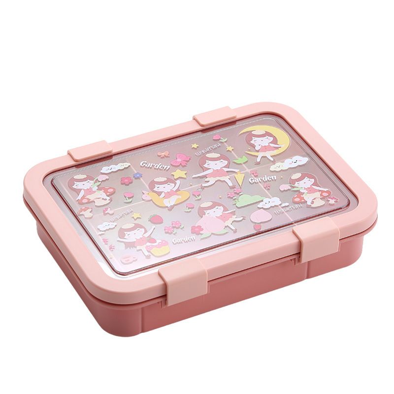 Cartoon Student Compartment Rectangular Lunch Box Office Worker Lunch Bento Box Microwave Safe with Cutlery