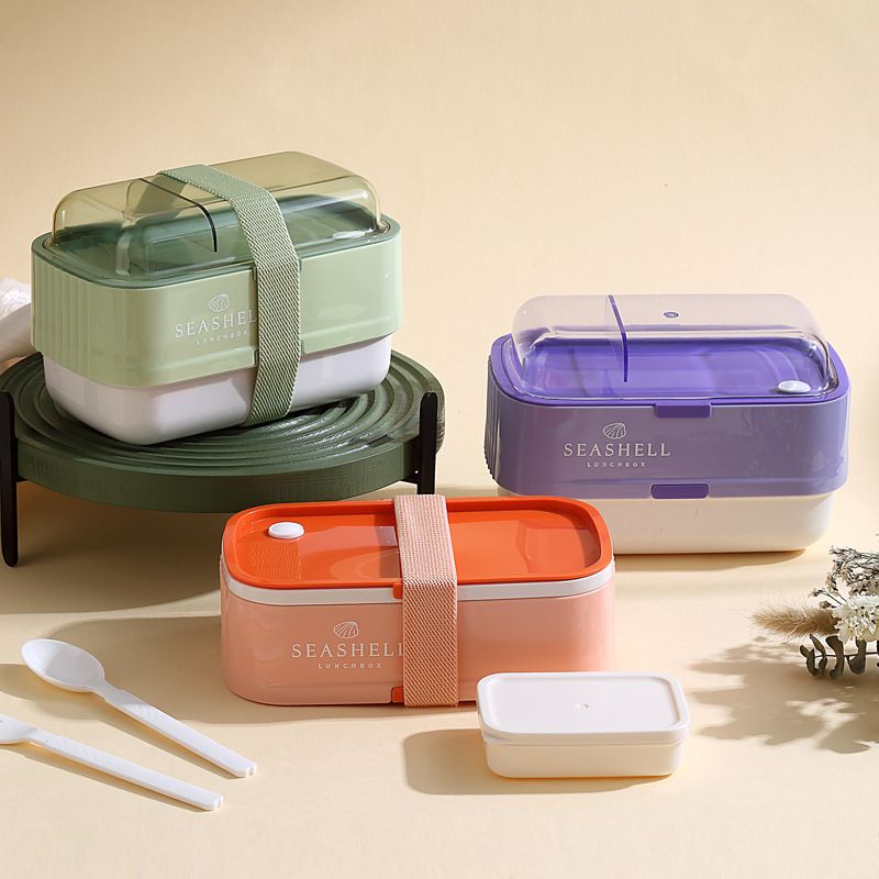 INS Trending Foldable Compressed Double-Layer Student Lunch Box Office Worker Lunch Bento Box Microwave Safe Heating Tableware