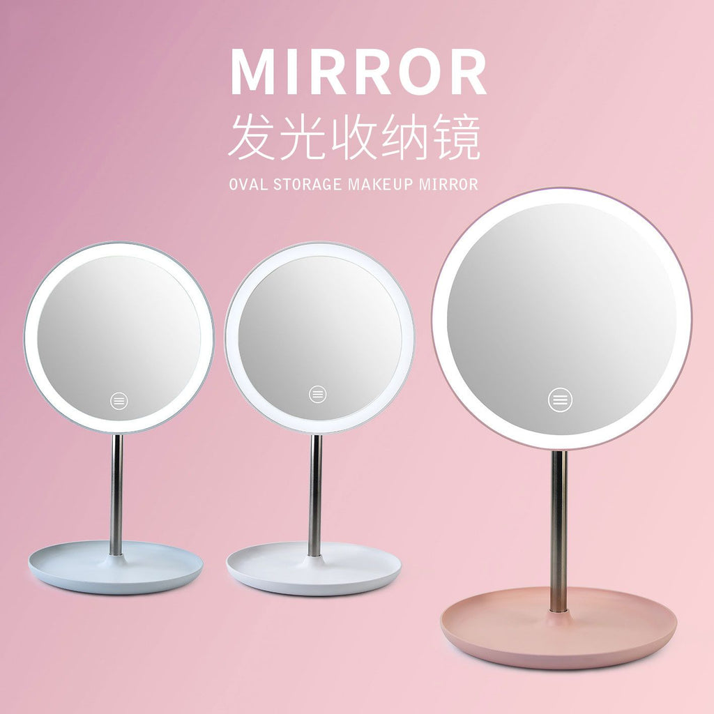 LED Daylight Makeup Mirror Round with Light USB Desktop Vanity Mirror Student Makeup Fill Light Folding Portable Mirror
