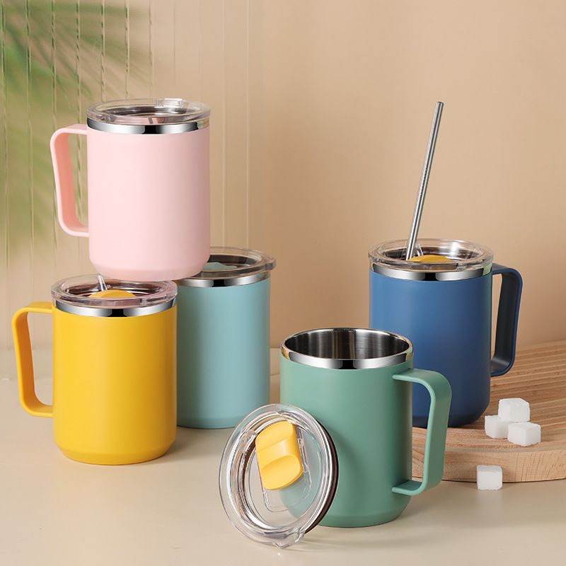 304 Stainless Steel Double-Layer Mug with Lid Office Tumbler Cup Student Milk Cup Gift
