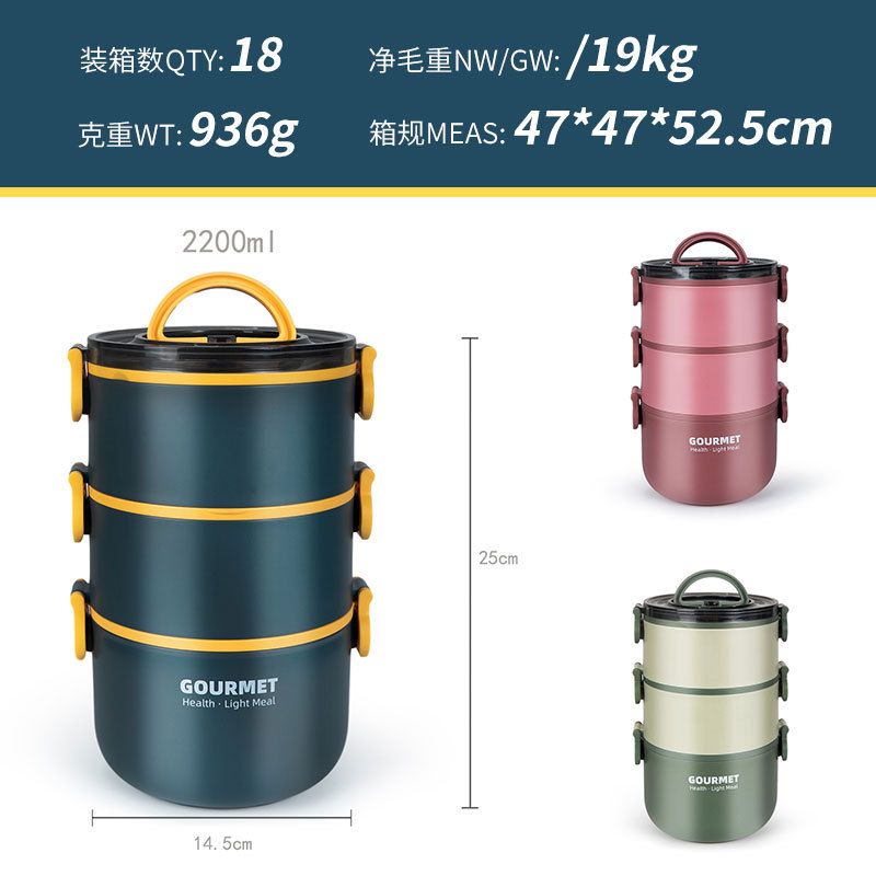 New Stainless Steel Round Lunch Box Double-Layer Student Plastic Bento Box Multi-Layer Lunch Box Portable