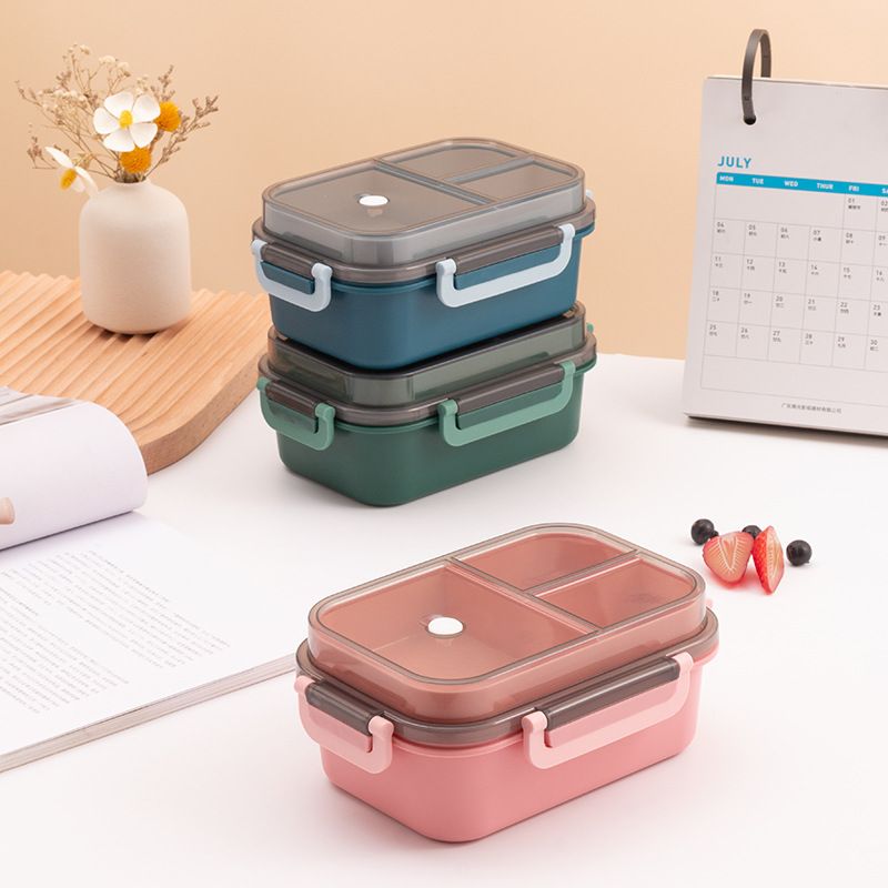Minimalist Office Worker Double-Layer Compartment Bento Box Microwave Safe Heating Student Lunch Box Food Container with Cutlery
