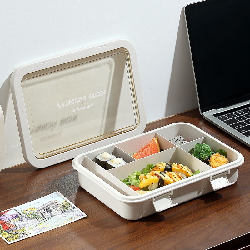 Office Worker Microwave Safe Compartment Lunch Box Student with Lid Takeout Bento Box with Cutlery