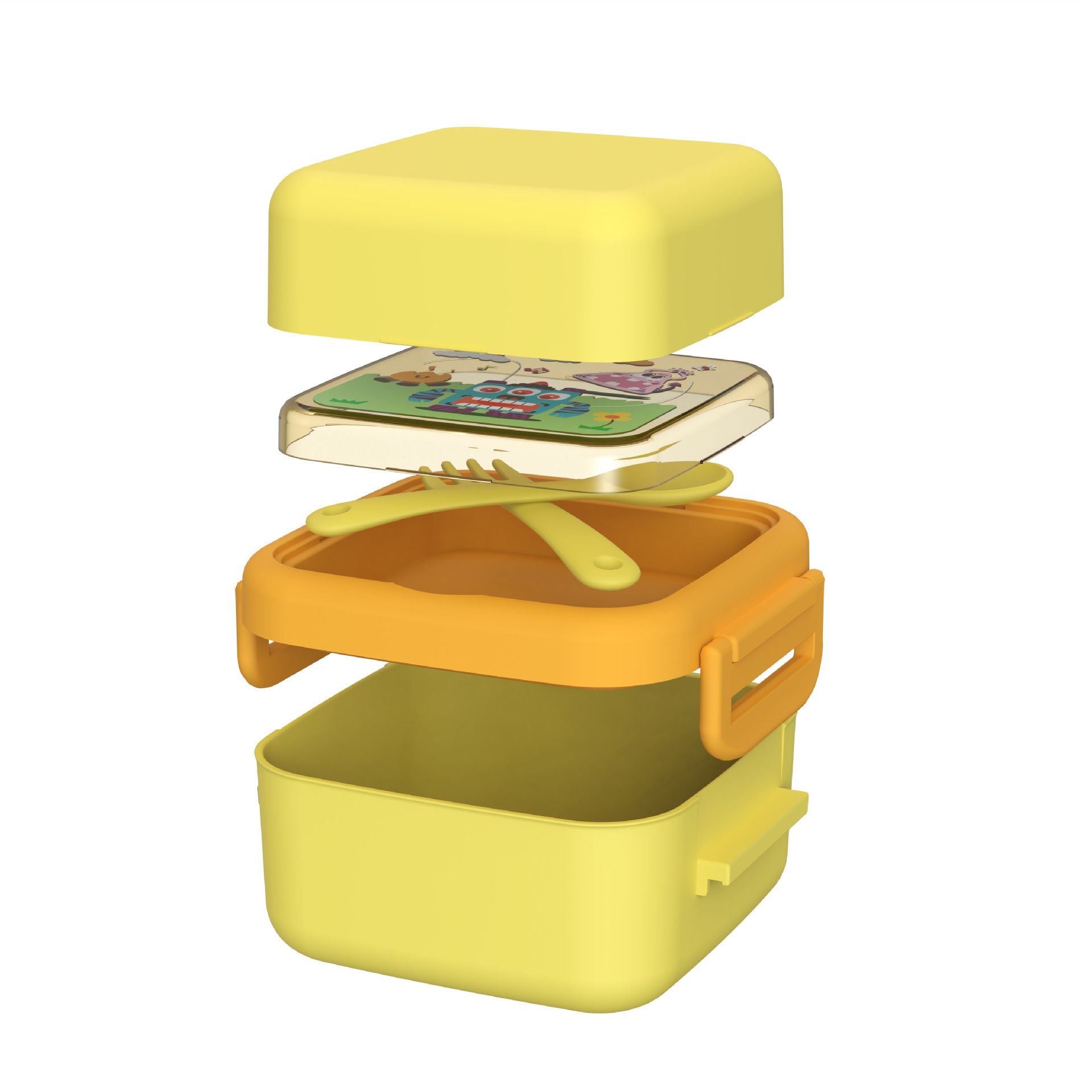 Cartoon Kids Stacking PP Lunch Box with Cutlery Student Travel Lunch Bento Box Food Container