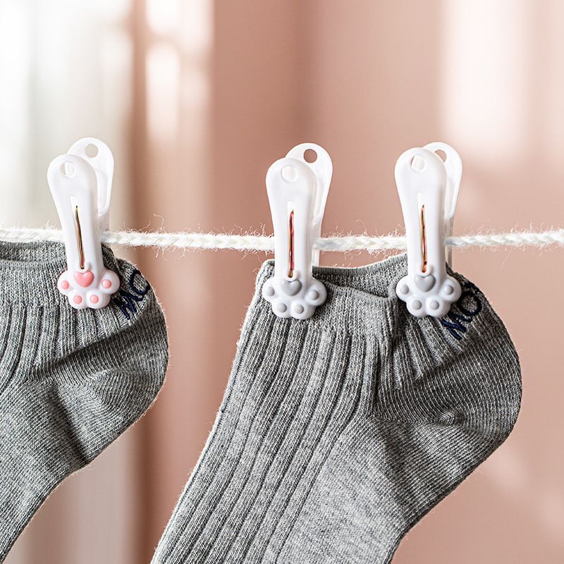 Household Cute Cat Paw Pattern Clothes Clip Clothespin Plastic Underwear Towel Socks Fixing Fresh-Keeping Bag Clip