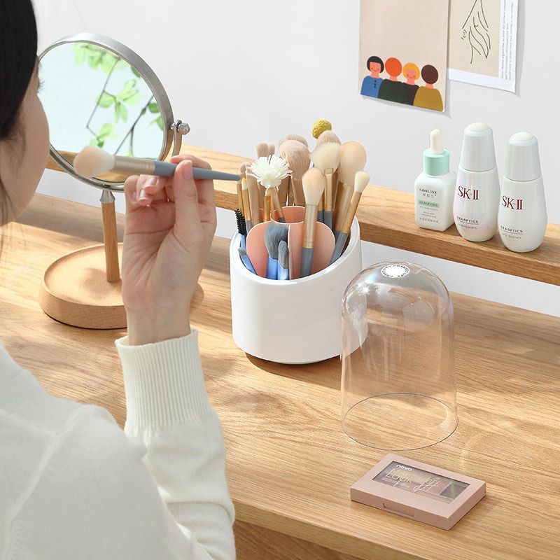 Girls Dorm Desktop with Lid Makeup Brush Lipstick Compartment Storage Household Rotating Storage Storage Box