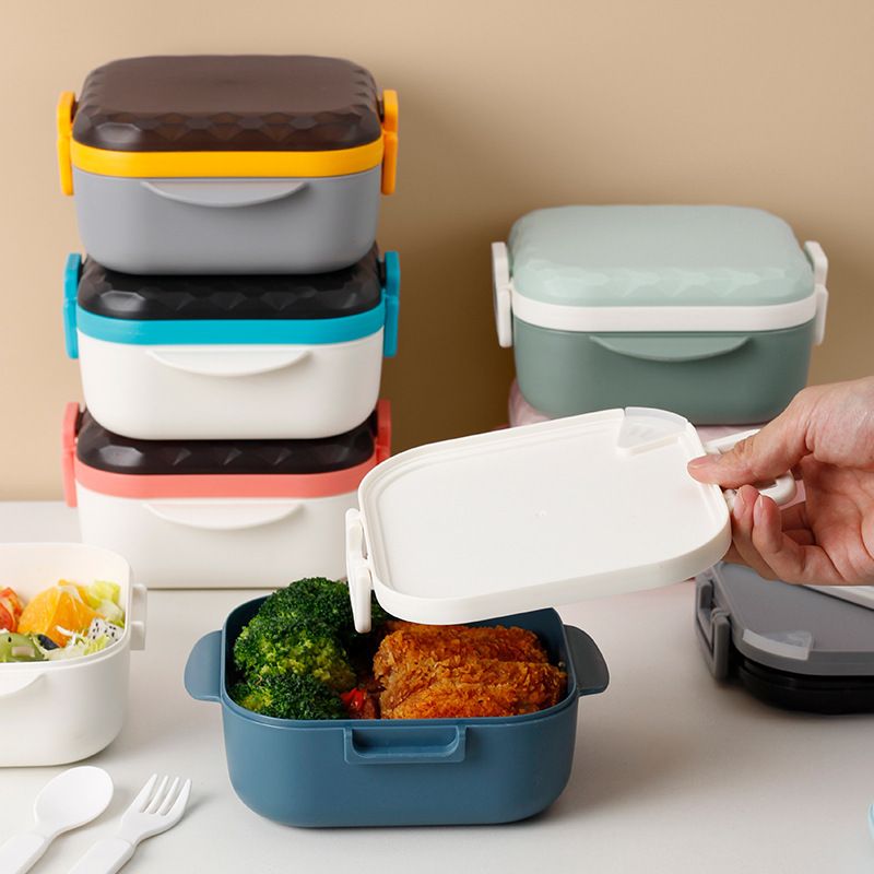 Student Dorm Square Draining Lunch Box Kids Lunch Bento Box Food Container with Cutlery