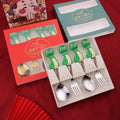 Cartoon Year of Snake Kids Stainless Steel Spoon New Year Gold and Silver Spoon and Fork Set Gift 4-Piece Set Dessert Fork