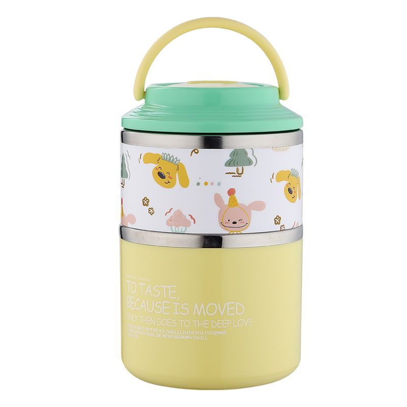 Student Creative Cartoon Double-Layer 304 Stainless Steel Round Bucket Lunch Box Kids Lunch Bento Box Portable Food Container