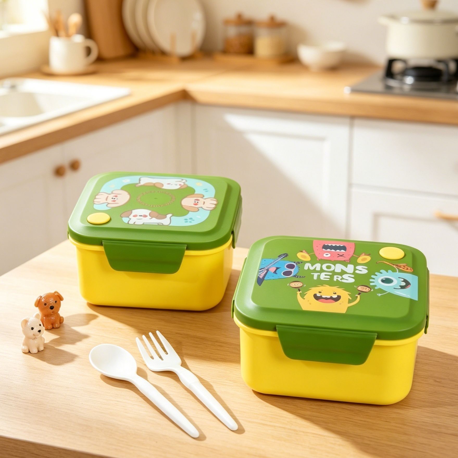 Small Lunch Box Cartoon Kids Bento Box Microwave Safe Plastic Lunch Box Student Compartment Lunch Box