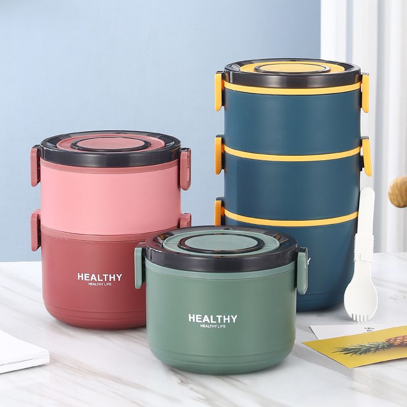 Creative 304 Stainless Steel Round Bucket Portable Multi-Layer Large Capacity Lunch Box Student Bento Food Container
