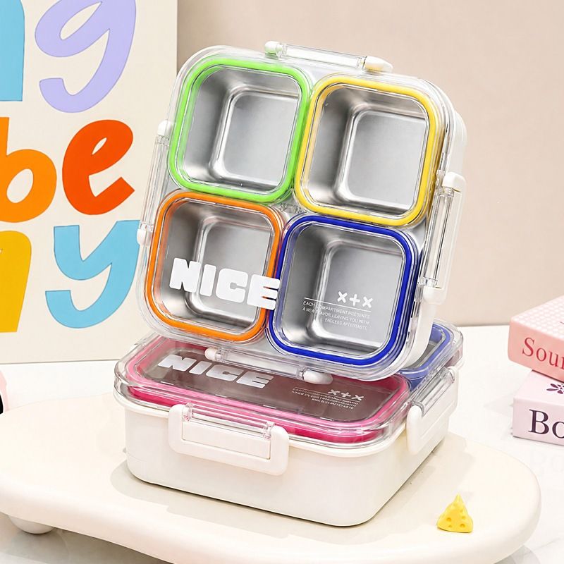 Stylish Student 304 Stainless Steel Compartment Lunch Box Adult Portable Cafeteria Takeout Buckle Lunch Bento Box