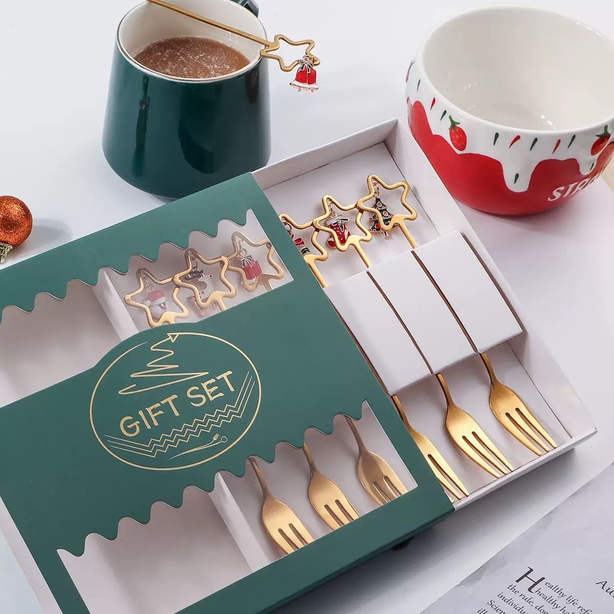 Cute Five-Pointed Star Spoon and Fork Set Stainless Steel Stirring Spoon Dessert Cake Fruit Fork Gift Box Set