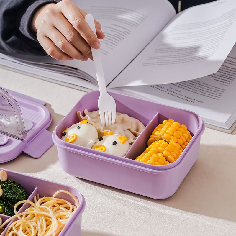 Creative Flip-Top Compartment Student Lunch Box Spoon, Fork and Chopsticks Tableware Set Office Worker Bento Box Microwave Safe