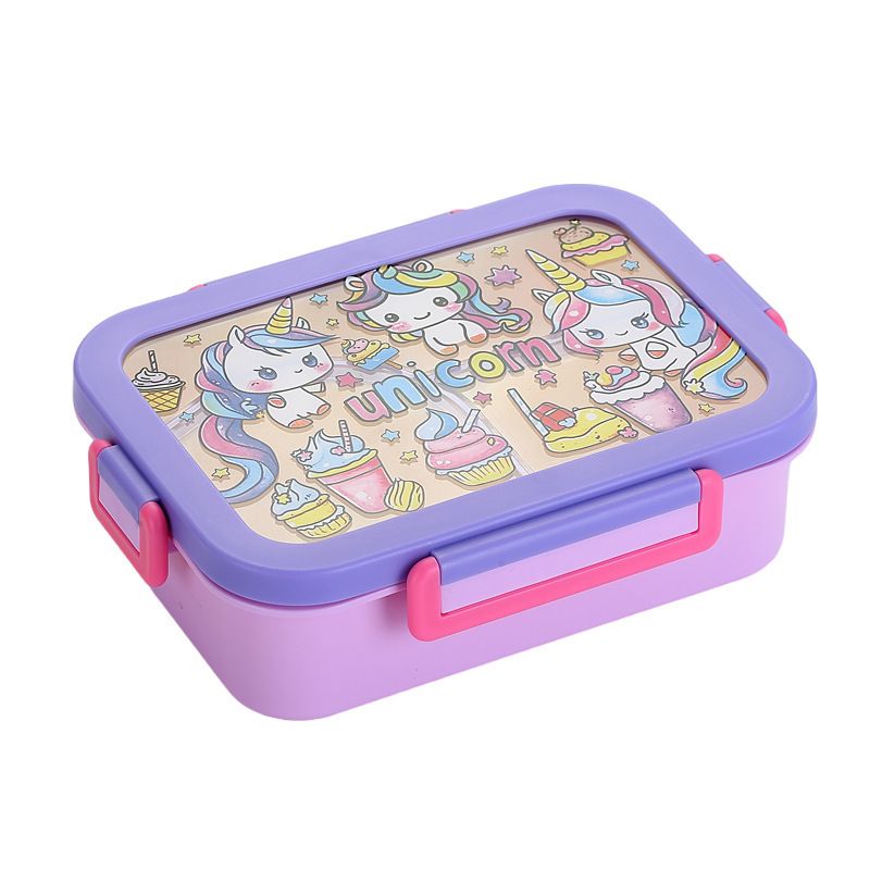 Kids Cartoon Plastic PP Compartment Lunch Box Student Lunch Bento Box Portable Food Container with Spoon and Fork