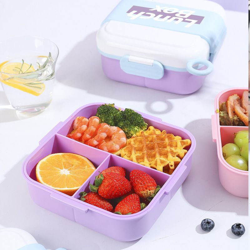Student Minimalist Plastic Compartment Lunch Box with Cutlery Office Worker Lunch Bento Box Travel
