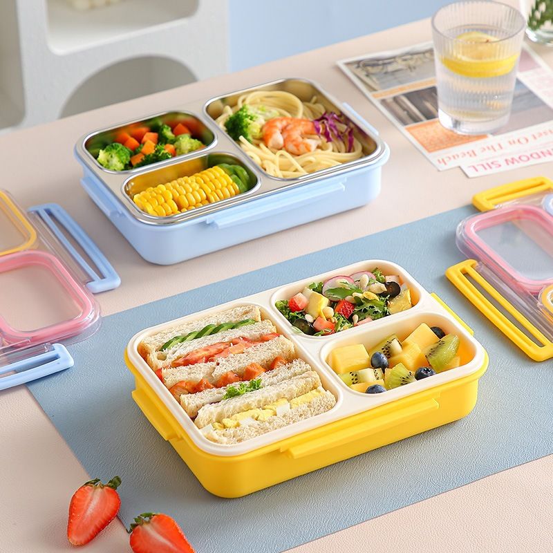 Minimalist Student 304 Stainless Steel Compartment Lunch Box Office Worker Cafeteria Takeout Lunch Bento Box Food Container