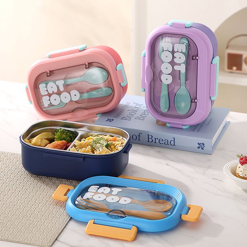 Office Worker Minimalist 304 Stainless Steel Compartment Lunch Box with Cutlery Student Portable Lunch Bento Box Water Cup