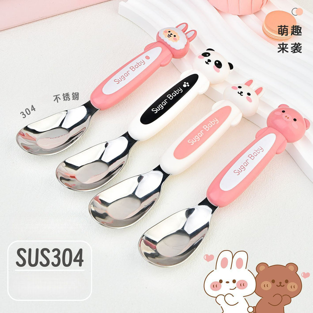 Cartoon Little Bear Rabbit Kids 304 Stainless Steel Spoon Baby Study Eating Spoon Travel Portable Single Pack