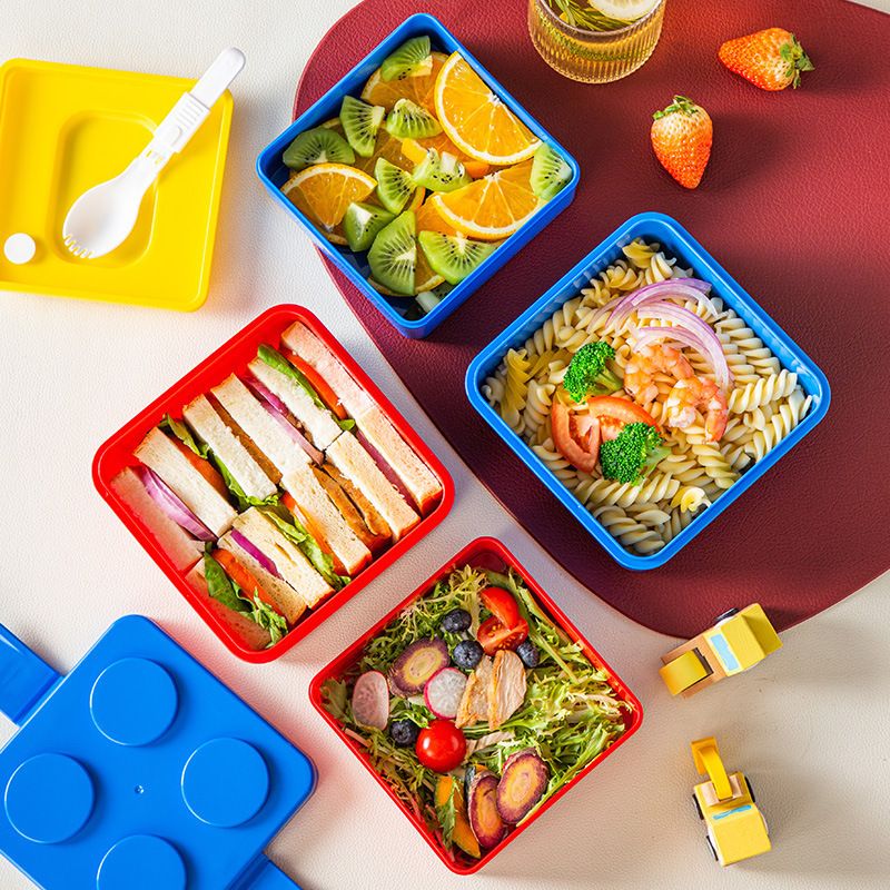 Creative Student Building Blocks Double-Layer Square Lunch Box Microwave Heating Lunch Bento Box Storage Outdoor Food Container