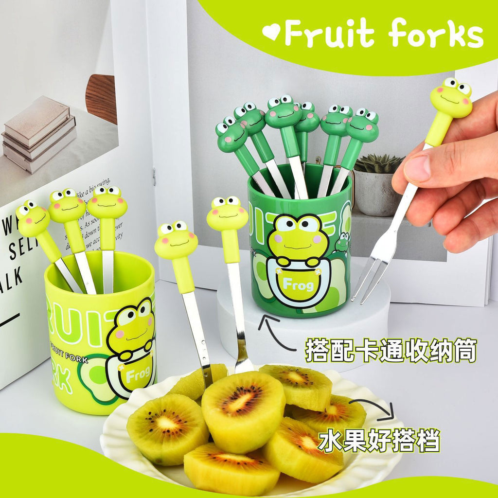 Tenedor de fruta de acero inoxidable al por mayor, tenedor de cubiertos de dibujos animados para niños