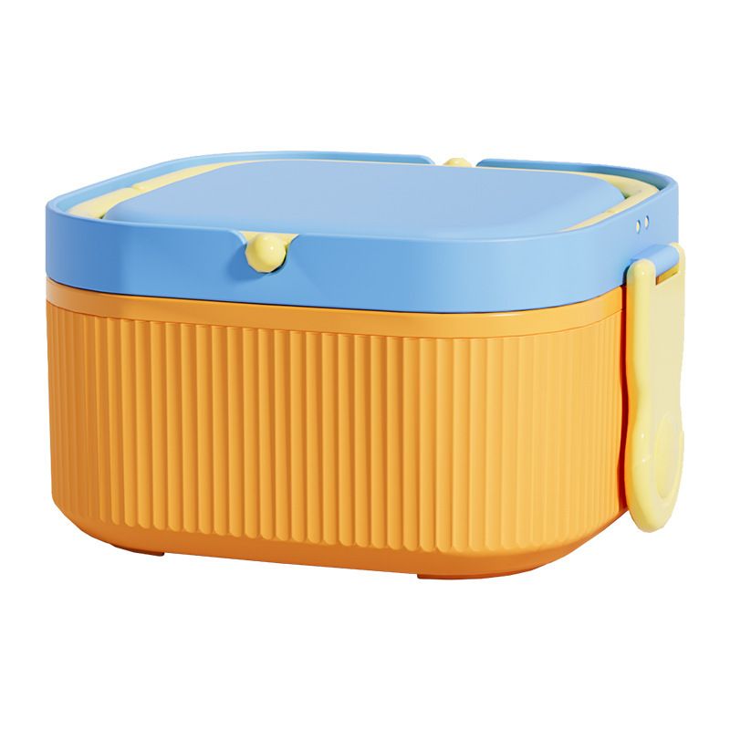 Kids Picnic Camping Portable Double-Layer Lunch Box with Handle Student Small Square Buckle Lunch Bento Box Fork