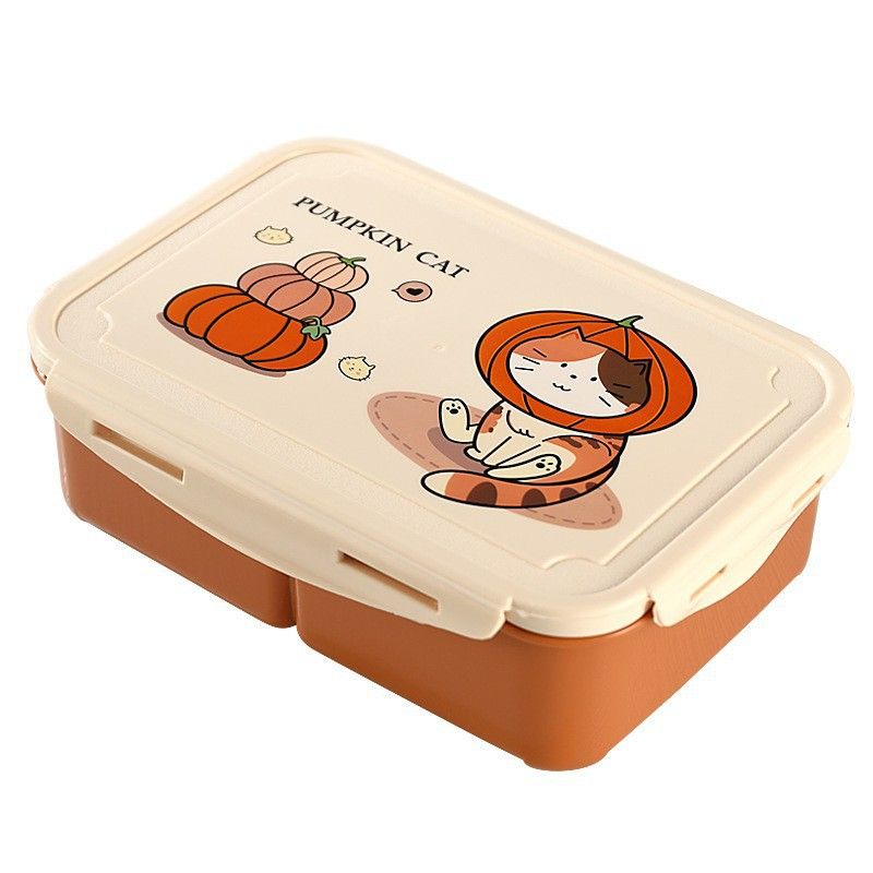 Cartoon Cute Cat Student Compartment Lunch Box and Water Cup Set Office Worker Lunch Bento Box Microwave Safe Food Container